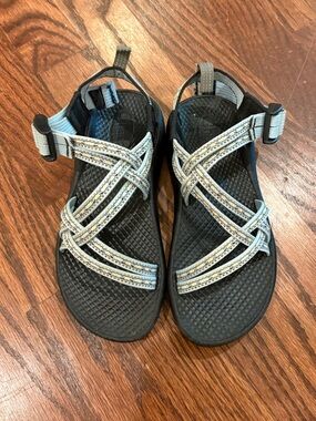Chaco Kids Black Sandals with Light Blue Patterned Straps